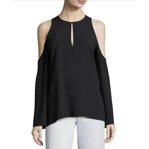 Theory Women’s Sarver Rosina Italian Crepe Cold-Shoulder Blouse Black Size M NWT